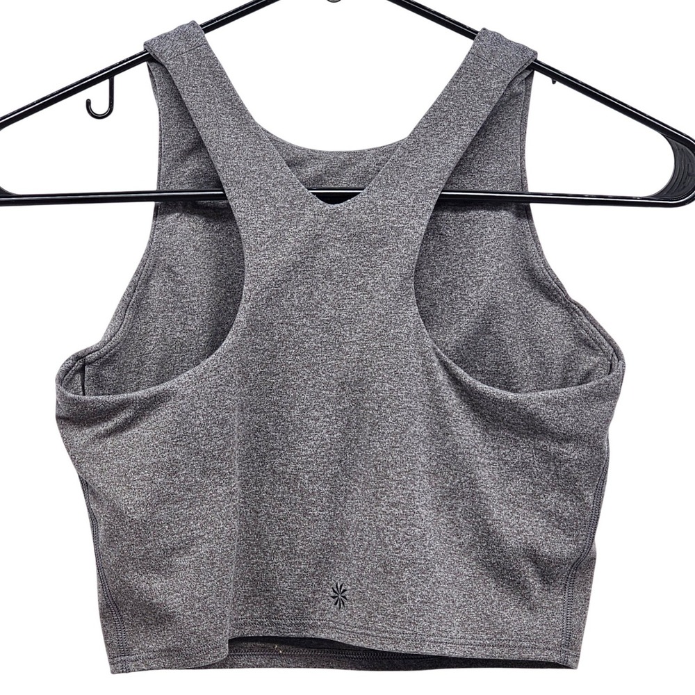 Athleta Womens High Neck Racerback Crop Top Sports Bra Heathered Grey XS - Picture 2 of 6
